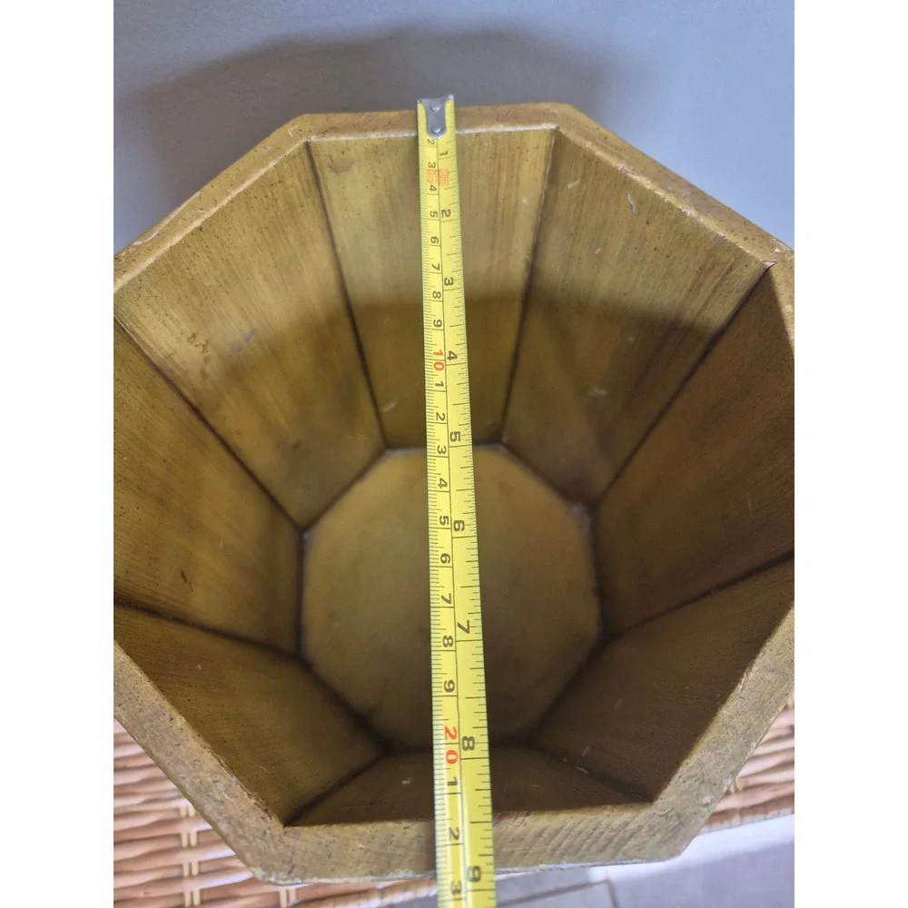 Vintage Hollywood Regency Wood Wastebasket Lion Head Trash Can Umbrella Stand